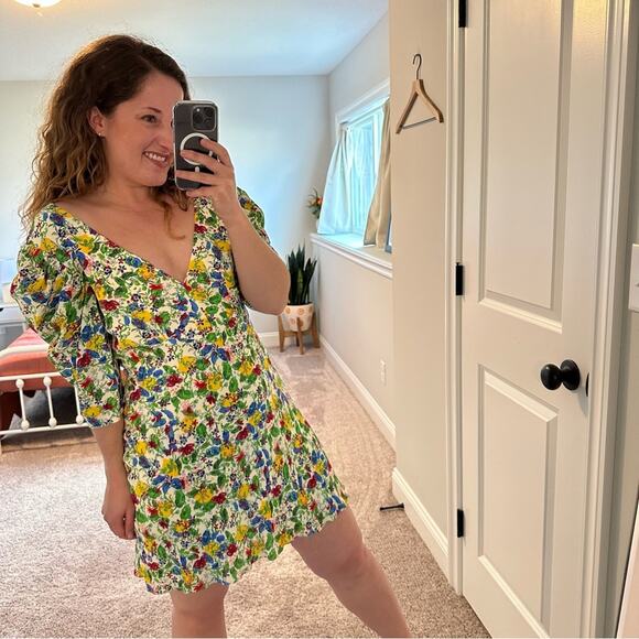 Saloni Floral Lemon Mini Dress 8 - Picture 5 of 16